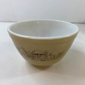 Pyrex Forest Fancies #401 Mushroom Print 750 Milliliter Mixing Bowl Vintage